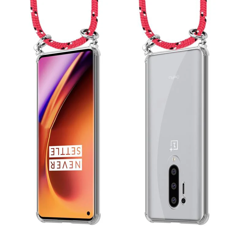 Cadorabo Handy Kette kompatibel mit OnePlus 8 PRO Silikon Schutzhülle mit Silbernen Ringen, Kordel Band und abnehmbarem Etui