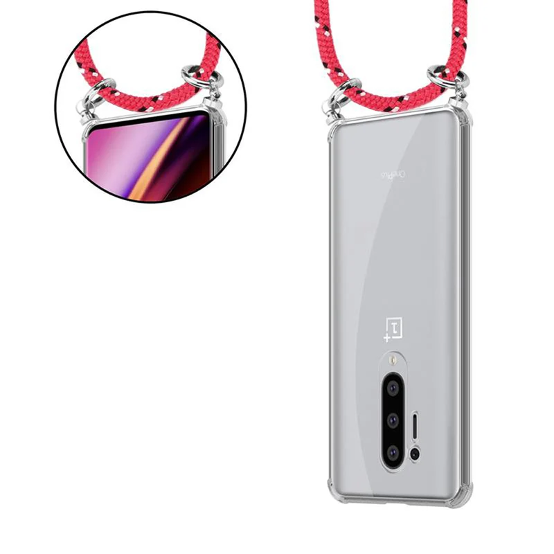 Cadorabo Handy Kette kompatibel mit OnePlus 8 PRO Silikon Schutzhülle mit Silbernen Ringen, Kordel Band und abnehmbarem Etui