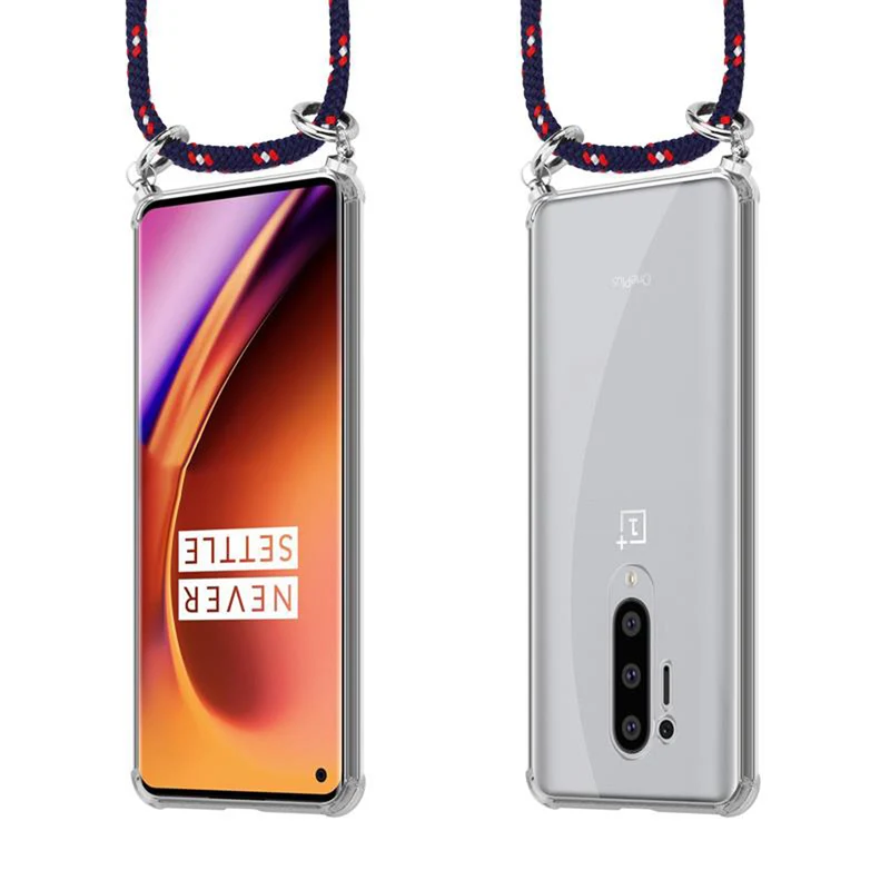 Cadorabo Handy Kette kompatibel mit OnePlus 8 PRO Silikon Schutzhülle mit Silbernen Ringen, Kordel Band und abnehmbarem Etui