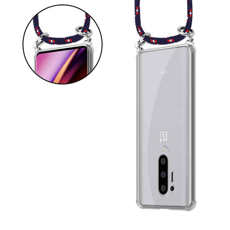Cadorabo Handy Kette kompatibel mit OnePlus 8 PRO Silikon Schutzhülle mit Silbernen Ringen, Kordel Band und abnehmbarem Etui
