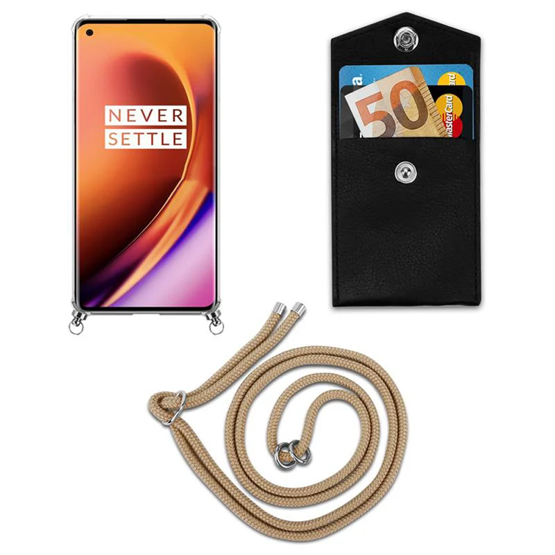 Cadorabo Handy Kette kompatibel mit OnePlus 8 PRO Silikon Schutzhülle mit Silbernen Ringen, Kordel Band und abnehmbarem Etui