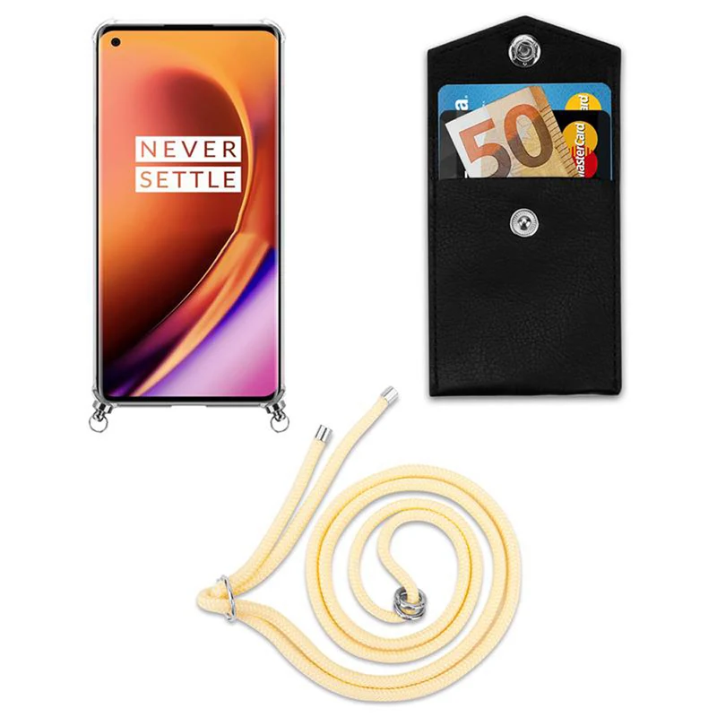 Cadorabo Handy Kette kompatibel mit OnePlus 8 PRO Silikon Schutzhülle mit Silbernen Ringen, Kordel Band und abnehmbarem Etui