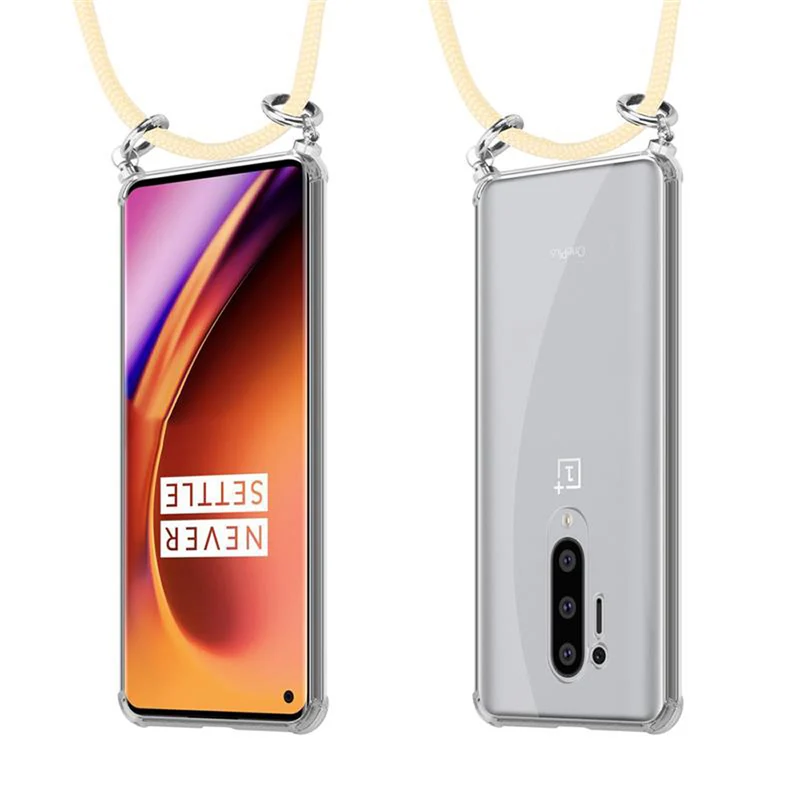 Cadorabo Handy Kette kompatibel mit OnePlus 8 PRO Silikon Schutzhülle mit Silbernen Ringen, Kordel Band und abnehmbarem Etui