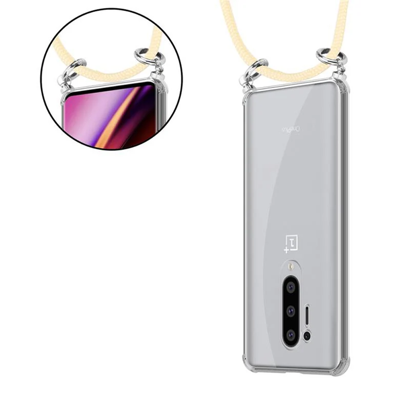 Cadorabo Handy Kette kompatibel mit OnePlus 8 PRO Silikon Schutzhülle mit Silbernen Ringen, Kordel Band und abnehmbarem Etui