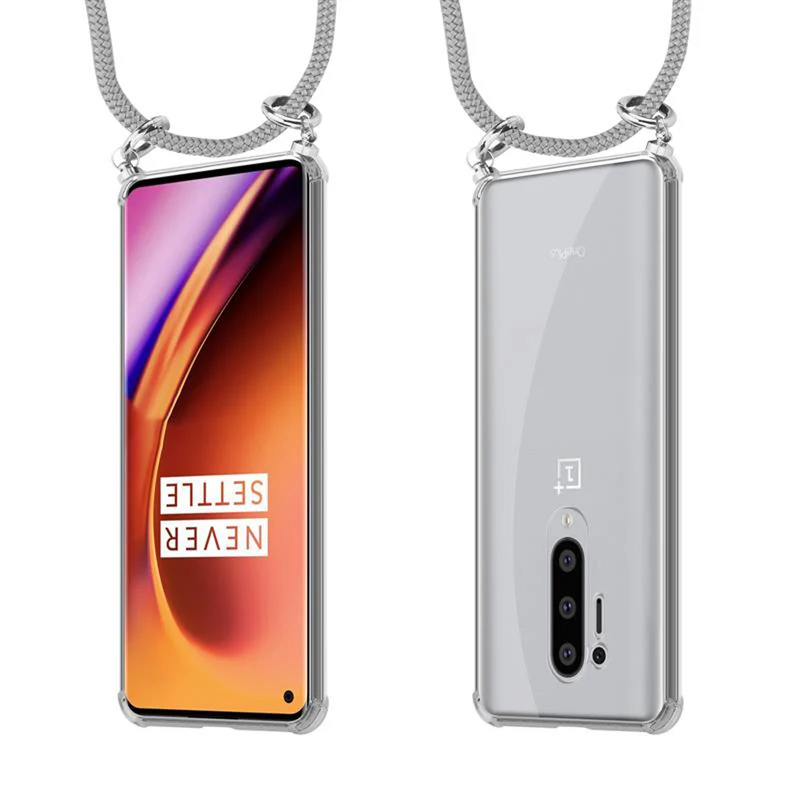 Cadorabo Handy Kette kompatibel mit OnePlus 8 PRO Silikon Schutzhülle mit Silbernen Ringen, Kordel Band und abnehmbarem Etui