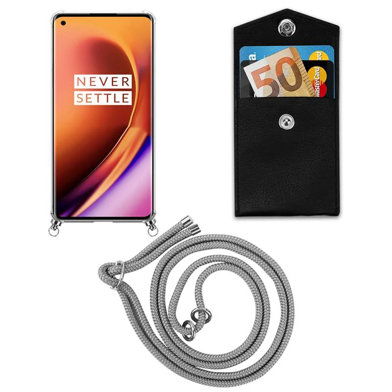 Cadorabo Handy Kette kompatibel mit OnePlus 8 PRO Silikon Schutzhülle mit Silbernen Ringen, Kordel Band und abnehmbarem Etui