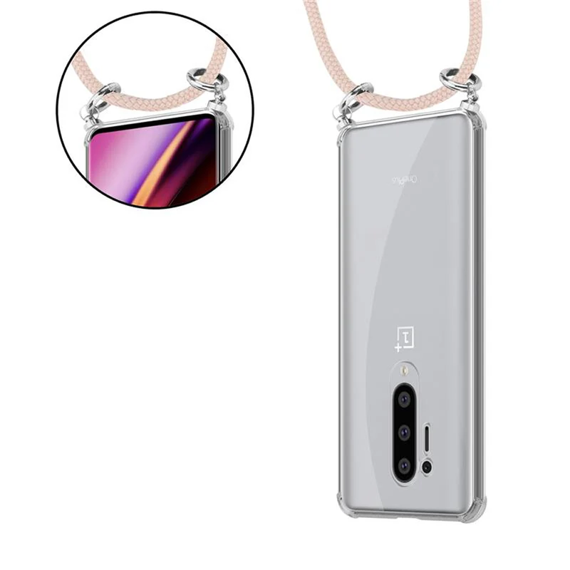 Cadorabo Handy Kette kompatibel mit OnePlus 8 PRO Silikon Schutzhülle mit Silbernen Ringen, Kordel Band und abnehmbarem Etui