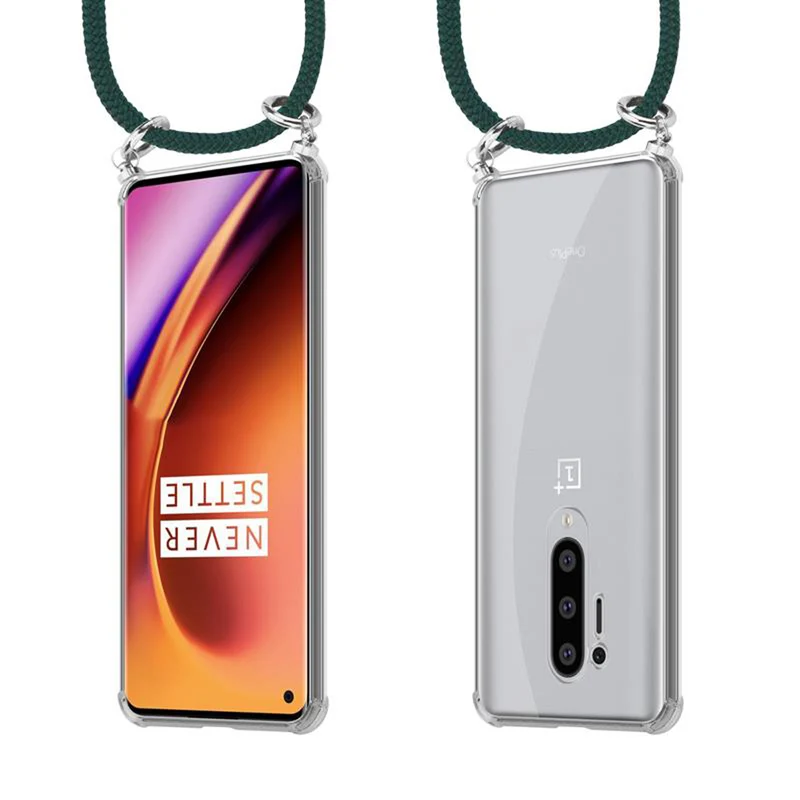 Cadorabo Handy Kette kompatibel mit OnePlus 8 PRO Silikon Schutzhülle mit Silbernen Ringen, Kordel Band und abnehmbarem Etui