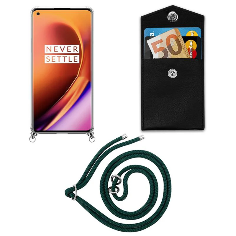 Cadorabo Handy Kette kompatibel mit OnePlus 8 PRO Silikon Schutzhülle mit Silbernen Ringen, Kordel Band und abnehmbarem Etui