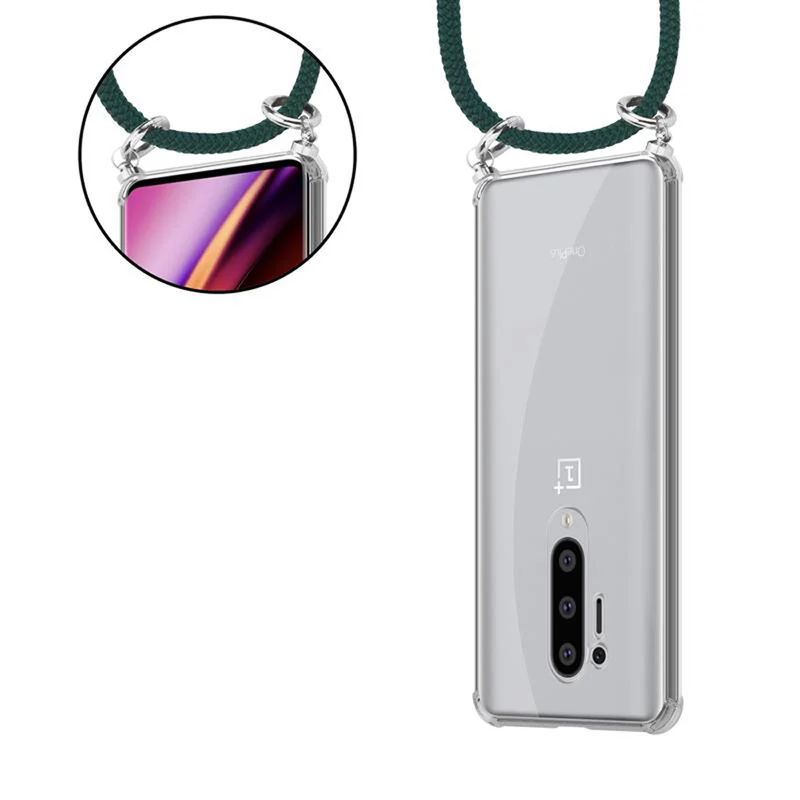 Cadorabo Handy Kette kompatibel mit OnePlus 8 PRO Silikon Schutzhülle mit Silbernen Ringen, Kordel Band und abnehmbarem Etui