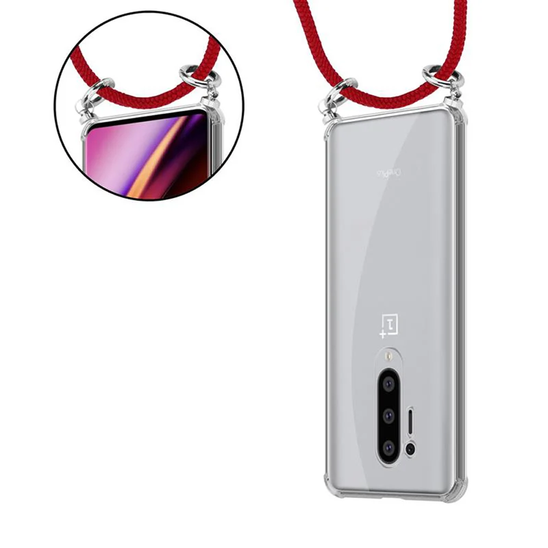Cadorabo Handy Kette kompatibel mit OnePlus 8 PRO Silikon Schutzhülle mit Silbernen Ringen, Kordel Band und abnehmbarem Etui