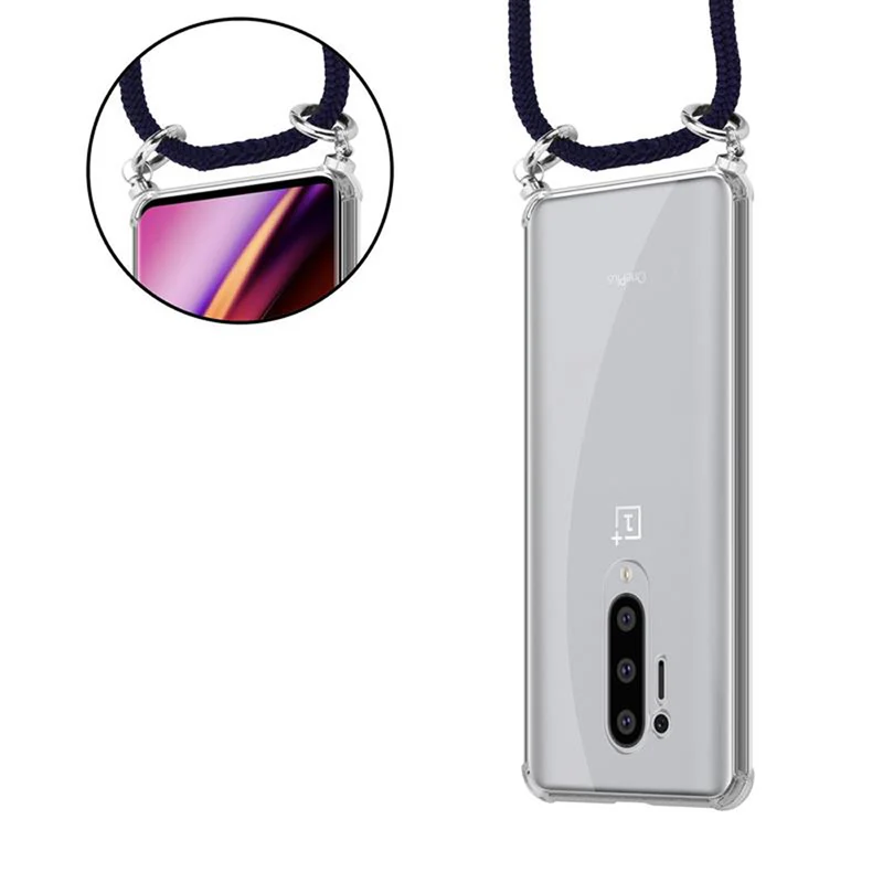 Cadorabo Handy Kette kompatibel mit OnePlus 8 PRO Silikon Schutzhülle mit Silbernen Ringen, Kordel Band und abnehmbarem Etui