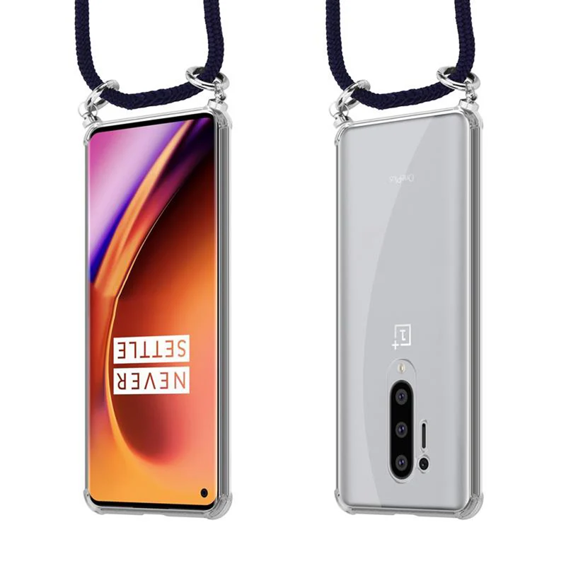 Cadorabo Handy Kette kompatibel mit OnePlus 8 PRO Silikon Schutzhülle mit Silbernen Ringen, Kordel Band und abnehmbarem Etui