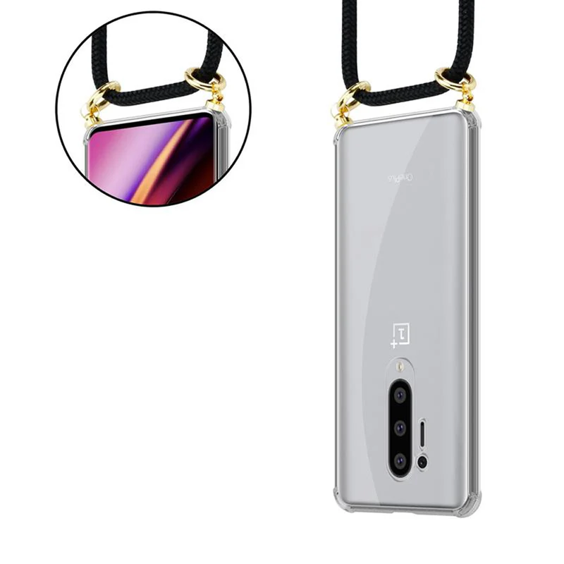 Cadorabo Handy Kette kompatibel mit OnePlus 8 PRO Silikon Schutzhülle mit Gold Ringen, Kordel Band und abnehmbarem Etui
