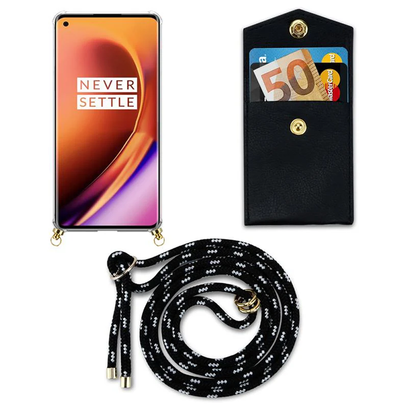 Cadorabo Handy Kette kompatibel mit OnePlus 8 PRO Silikon Schutzhülle mit Gold Ringen, Kordel Band und abnehmbarem Etui