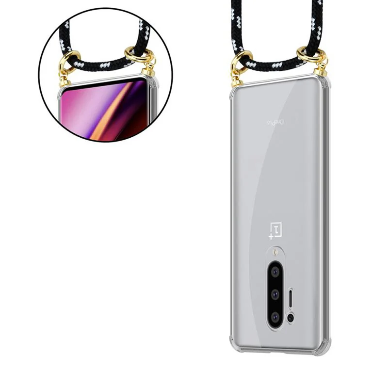 Cadorabo Handy Kette kompatibel mit OnePlus 8 PRO Silikon Schutzhülle mit Gold Ringen, Kordel Band und abnehmbarem Etui