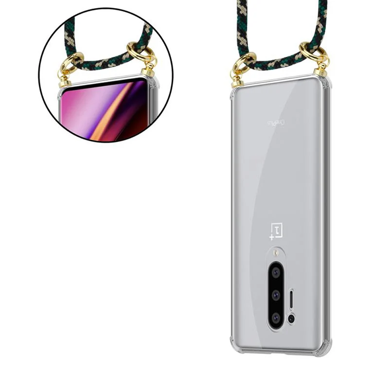Cadorabo Handy Kette kompatibel mit OnePlus 8 PRO Silikon Schutzhülle mit Gold Ringen, Kordel Band und abnehmbarem Etui