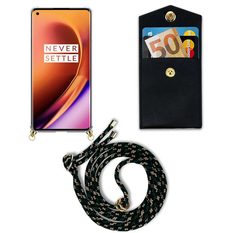 Cadorabo Handy Kette kompatibel mit OnePlus 8 PRO Silikon Schutzhülle mit Gold Ringen, Kordel Band und abnehmbarem Etui