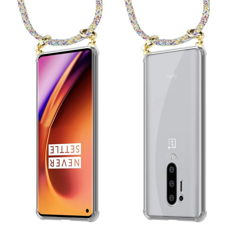 Cadorabo Handy Kette kompatibel mit OnePlus 8 PRO Silikon Schutzhülle mit Gold Ringen, Kordel Band und abnehmbarem Etui