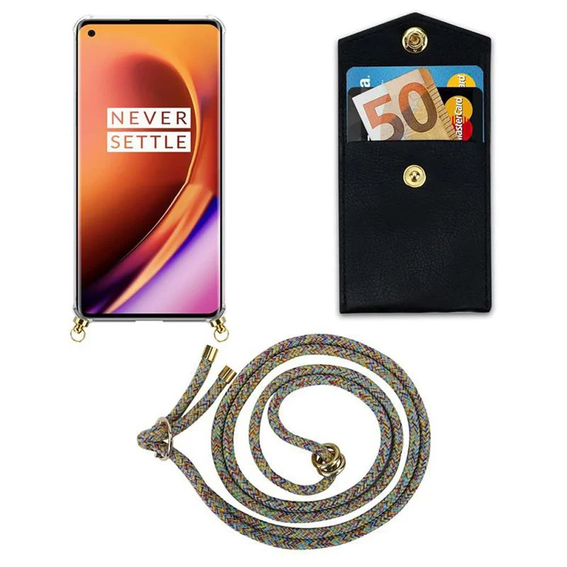 Cadorabo Handy Kette kompatibel mit OnePlus 8 PRO Silikon Schutzhülle mit Gold Ringen, Kordel Band und abnehmbarem Etui