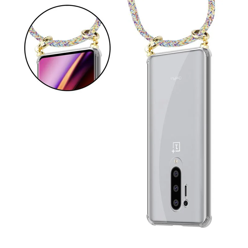 Cadorabo Handy Kette kompatibel mit OnePlus 8 PRO Silikon Schutzhülle mit Gold Ringen, Kordel Band und abnehmbarem Etui