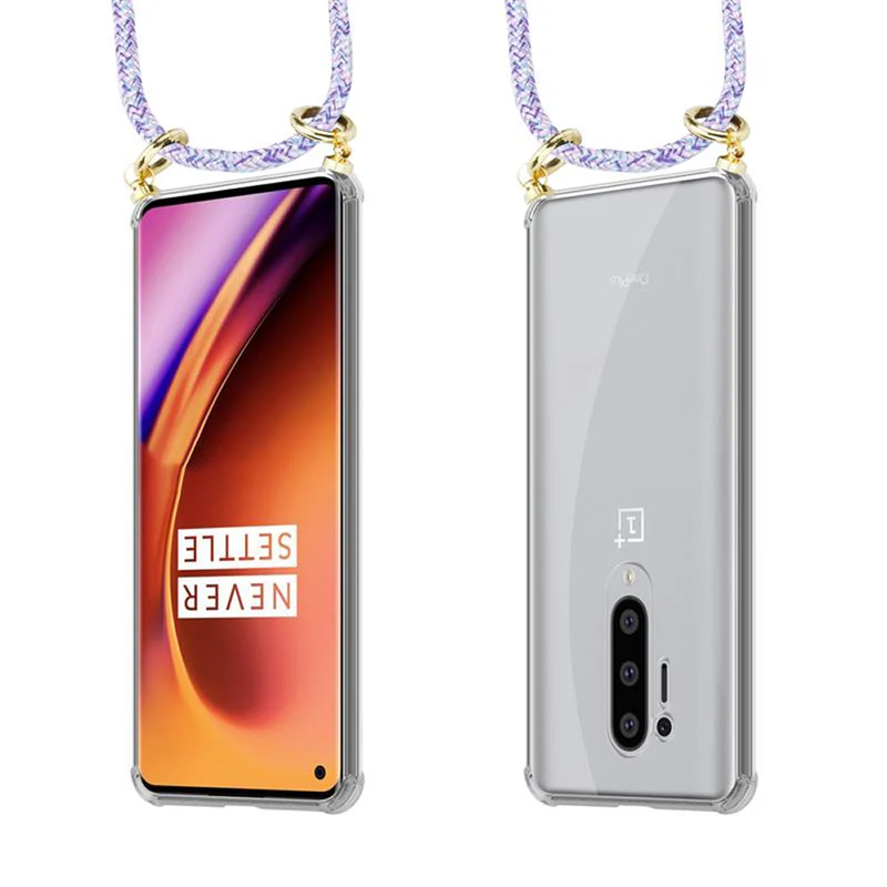 Cadorabo Handy Kette kompatibel mit OnePlus 8 PRO Silikon Schutzhülle mit Gold Ringen, Kordel Band und abnehmbarem Etui