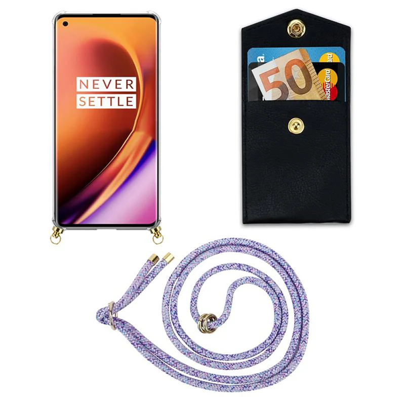 Cadorabo Handy Kette kompatibel mit OnePlus 8 PRO Silikon Schutzhülle mit Gold Ringen, Kordel Band und abnehmbarem Etui
