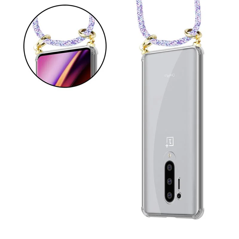 Cadorabo Handy Kette kompatibel mit OnePlus 8 PRO Silikon Schutzhülle mit Gold Ringen, Kordel Band und abnehmbarem Etui