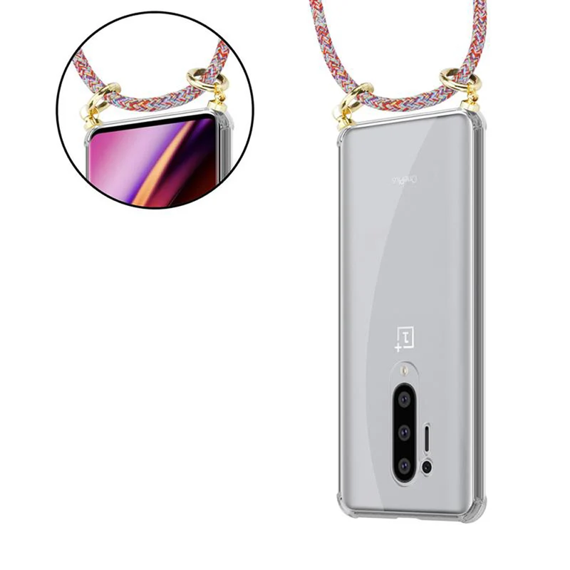 Cadorabo Handy Kette kompatibel mit OnePlus 8 PRO Silikon Schutzhülle mit Gold Ringen, Kordel Band und abnehmbarem Etui