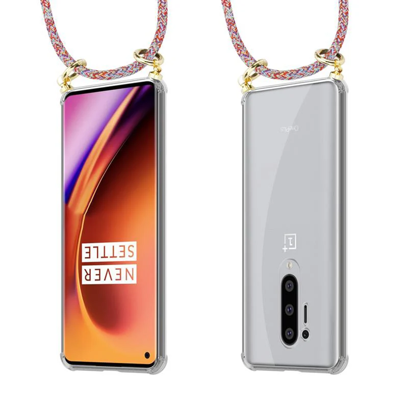 Cadorabo Handy Kette kompatibel mit OnePlus 8 PRO Silikon Schutzhülle mit Gold Ringen, Kordel Band und abnehmbarem Etui
