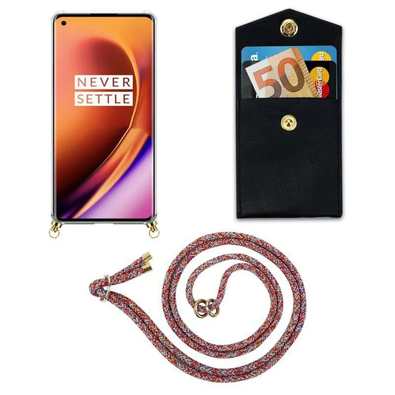 Cadorabo Handy Kette kompatibel mit OnePlus 8 PRO Silikon Schutzhülle mit Gold Ringen, Kordel Band und abnehmbarem Etui