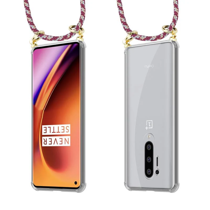 Cadorabo Handy Kette kompatibel mit OnePlus 8 PRO Silikon Schutzhülle mit Gold Ringen, Kordel Band und abnehmbarem Etui