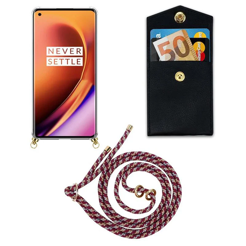 Cadorabo Handy Kette kompatibel mit OnePlus 8 PRO Silikon Schutzhülle mit Gold Ringen, Kordel Band und abnehmbarem Etui