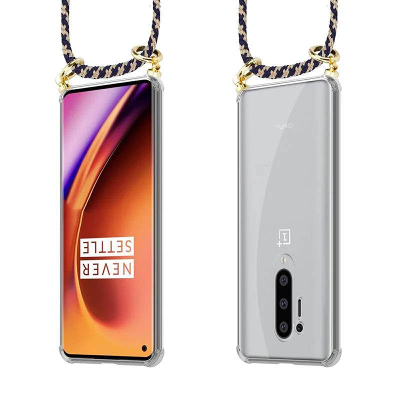 Cadorabo Handy Kette kompatibel mit OnePlus 8 PRO Silikon Schutzhülle mit Gold Ringen, Kordel Band und abnehmbarem Etui