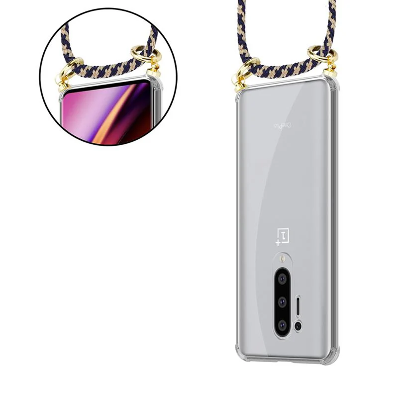 Cadorabo Handy Kette kompatibel mit OnePlus 8 PRO Silikon Schutzhülle mit Gold Ringen, Kordel Band und abnehmbarem Etui