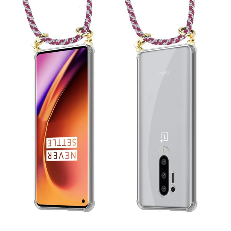 Cadorabo Handy Kette kompatibel mit OnePlus 8 PRO Silikon Schutzhülle mit Gold Ringen, Kordel Band und abnehmbarem Etui
