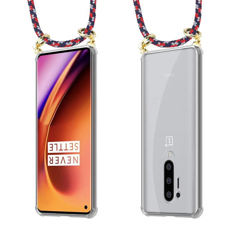 Cadorabo Handy Kette kompatibel mit OnePlus 8 PRO Silikon Schutzhülle mit Gold Ringen, Kordel Band und abnehmbarem Etui
