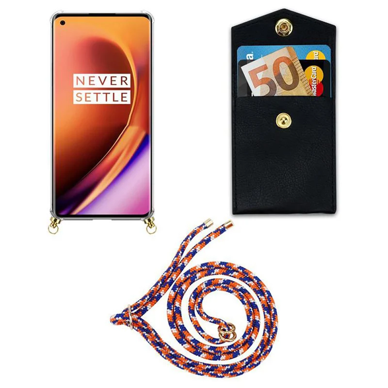 Cadorabo Handy Kette kompatibel mit OnePlus 8 PRO Silikon Schutzhülle mit Gold Ringen, Kordel Band und abnehmbarem Etui