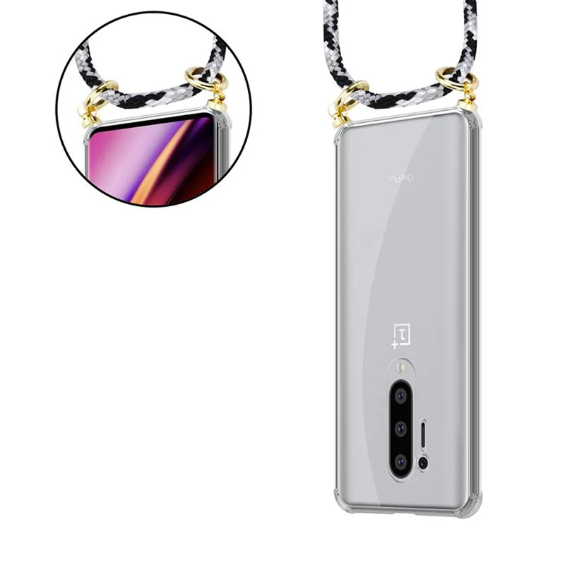 Cadorabo Handy Kette kompatibel mit OnePlus 8 PRO Silikon Schutzhülle mit Gold Ringen, Kordel Band und abnehmbarem Etui