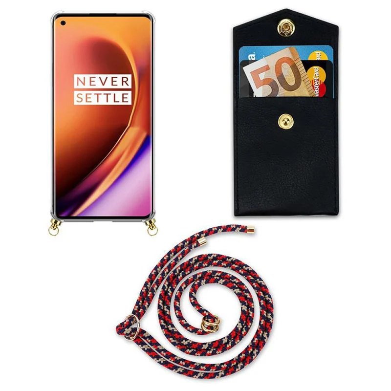 Cadorabo Handy Kette kompatibel mit OnePlus 8 PRO Silikon Schutzhülle mit Gold Ringen, Kordel Band und abnehmbarem Etui