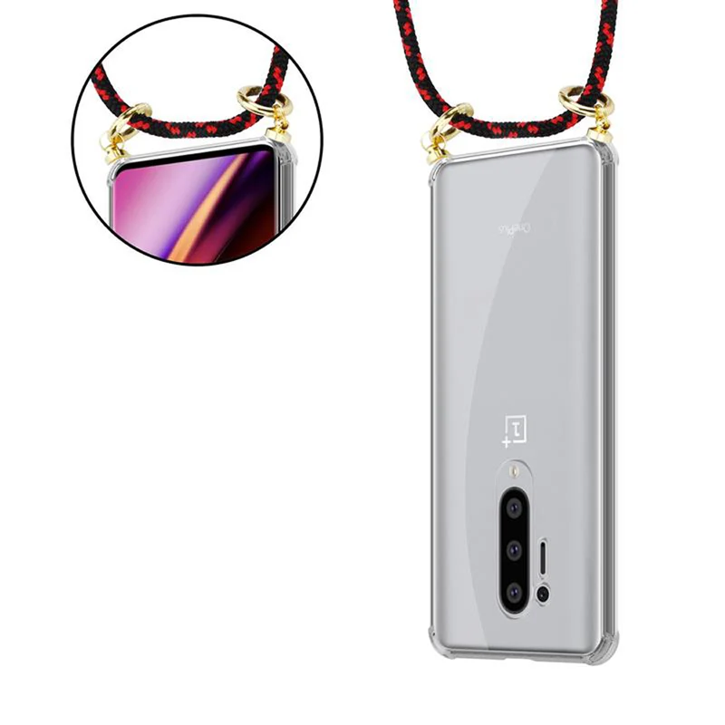 Cadorabo Handy Kette kompatibel mit OnePlus 8 PRO Silikon Schutzhülle mit Gold Ringen, Kordel Band und abnehmbarem Etui