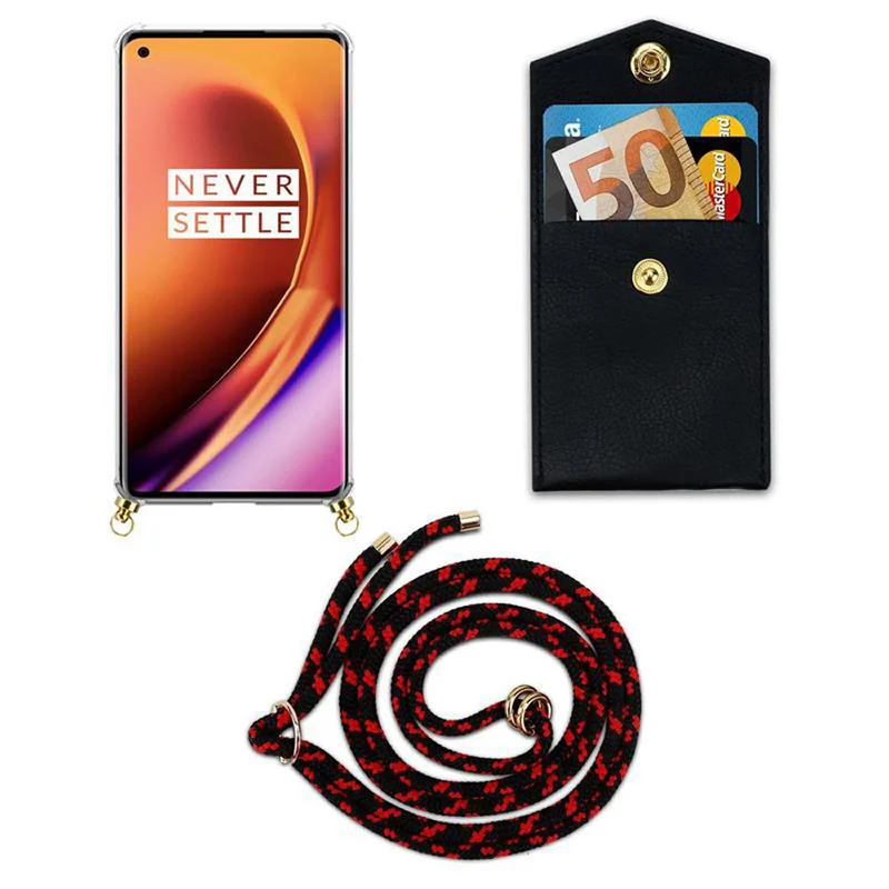 Cadorabo Handy Kette kompatibel mit OnePlus 8 PRO Silikon Schutzhülle mit Gold Ringen, Kordel Band und abnehmbarem Etui