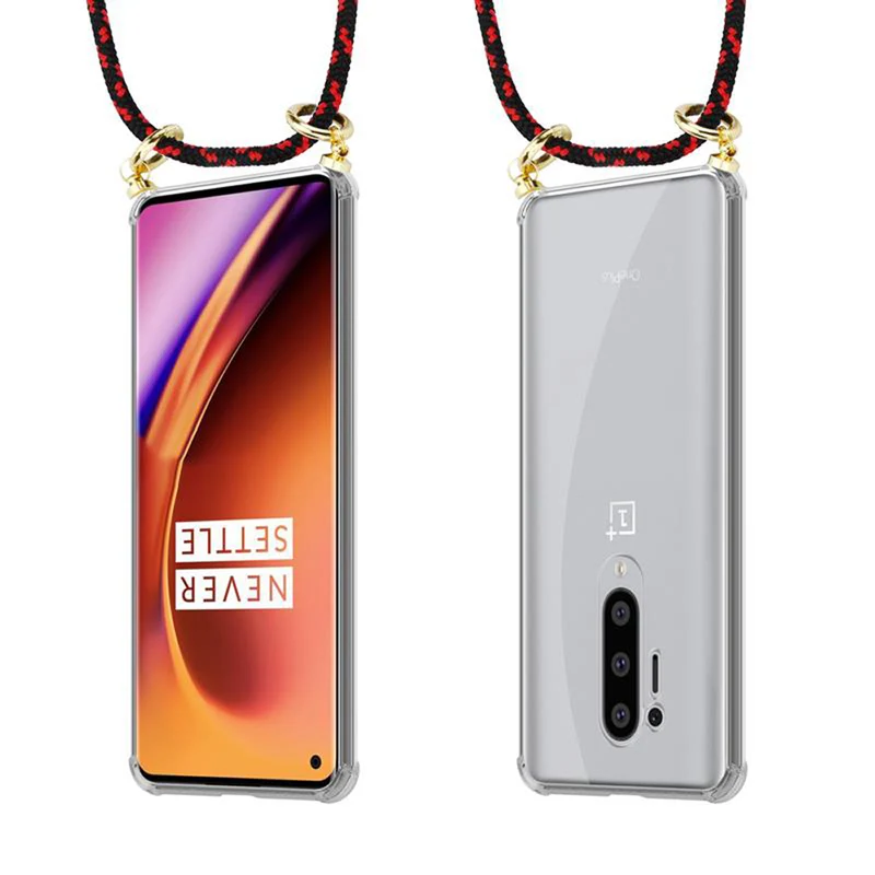 Cadorabo Handy Kette kompatibel mit OnePlus 8 PRO Silikon Schutzhülle mit Gold Ringen, Kordel Band und abnehmbarem Etui