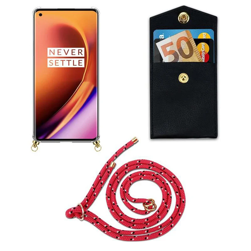 Cadorabo Handy Kette kompatibel mit OnePlus 8 PRO Silikon Schutzhülle mit Gold Ringen, Kordel Band und abnehmbarem Etui