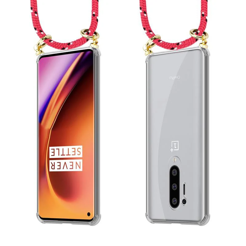 Cadorabo Handy Kette kompatibel mit OnePlus 8 PRO Silikon Schutzhülle mit Gold Ringen, Kordel Band und abnehmbarem Etui