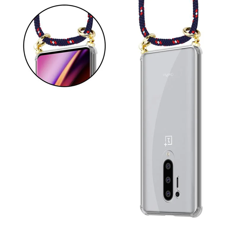 Cadorabo Handy Kette kompatibel mit OnePlus 8 PRO Silikon Schutzhülle mit Gold Ringen, Kordel Band und abnehmbarem Etui