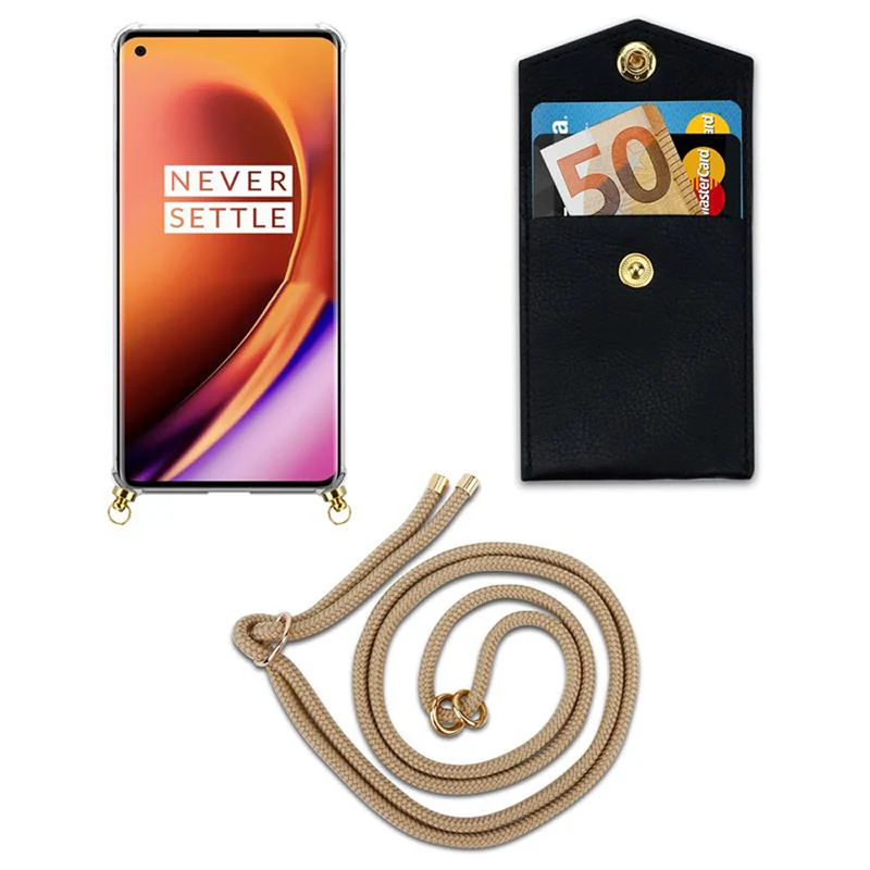 Cadorabo Handy Kette kompatibel mit OnePlus 8 PRO Silikon Schutzhülle mit Gold Ringen, Kordel Band und abnehmbarem Etui