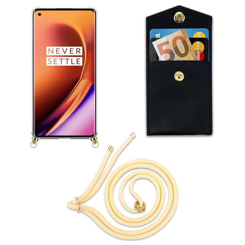 Cadorabo Handy Kette kompatibel mit OnePlus 8 PRO Silikon Schutzhülle mit Gold Ringen, Kordel Band und abnehmbarem Etui