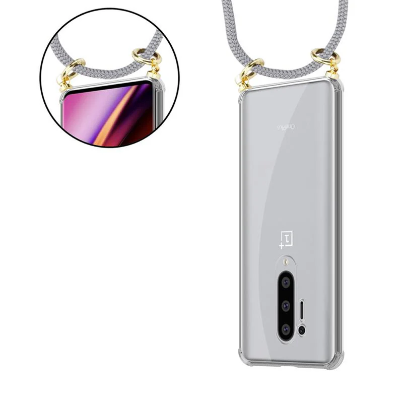 Cadorabo Handy Kette kompatibel mit OnePlus 8 PRO Silikon Schutzhülle mit Gold Ringen, Kordel Band und abnehmbarem Etui