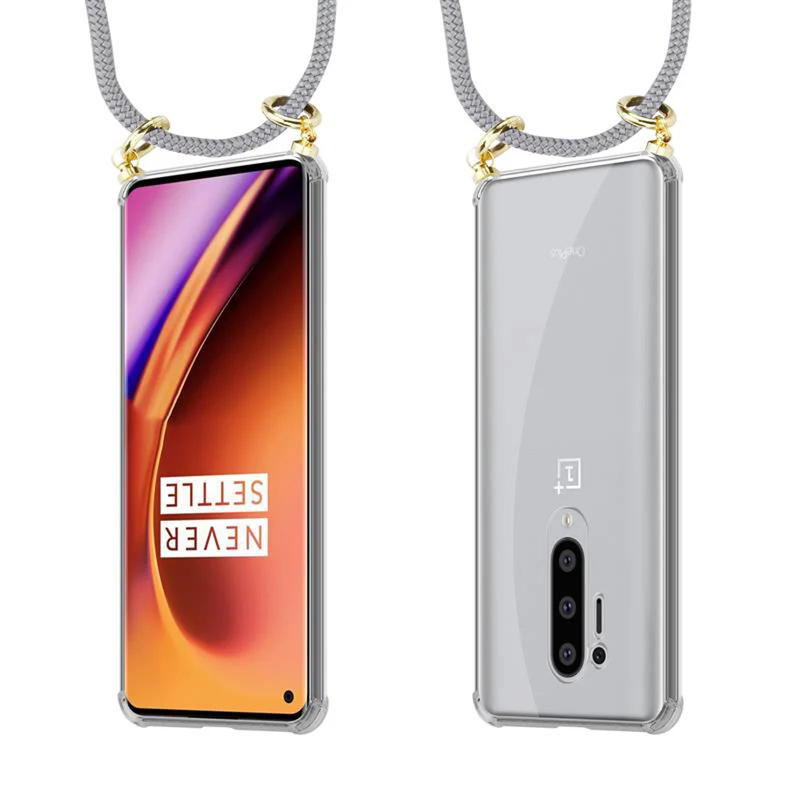 Cadorabo Handy Kette kompatibel mit OnePlus 8 PRO Silikon Schutzhülle mit Gold Ringen, Kordel Band und abnehmbarem Etui